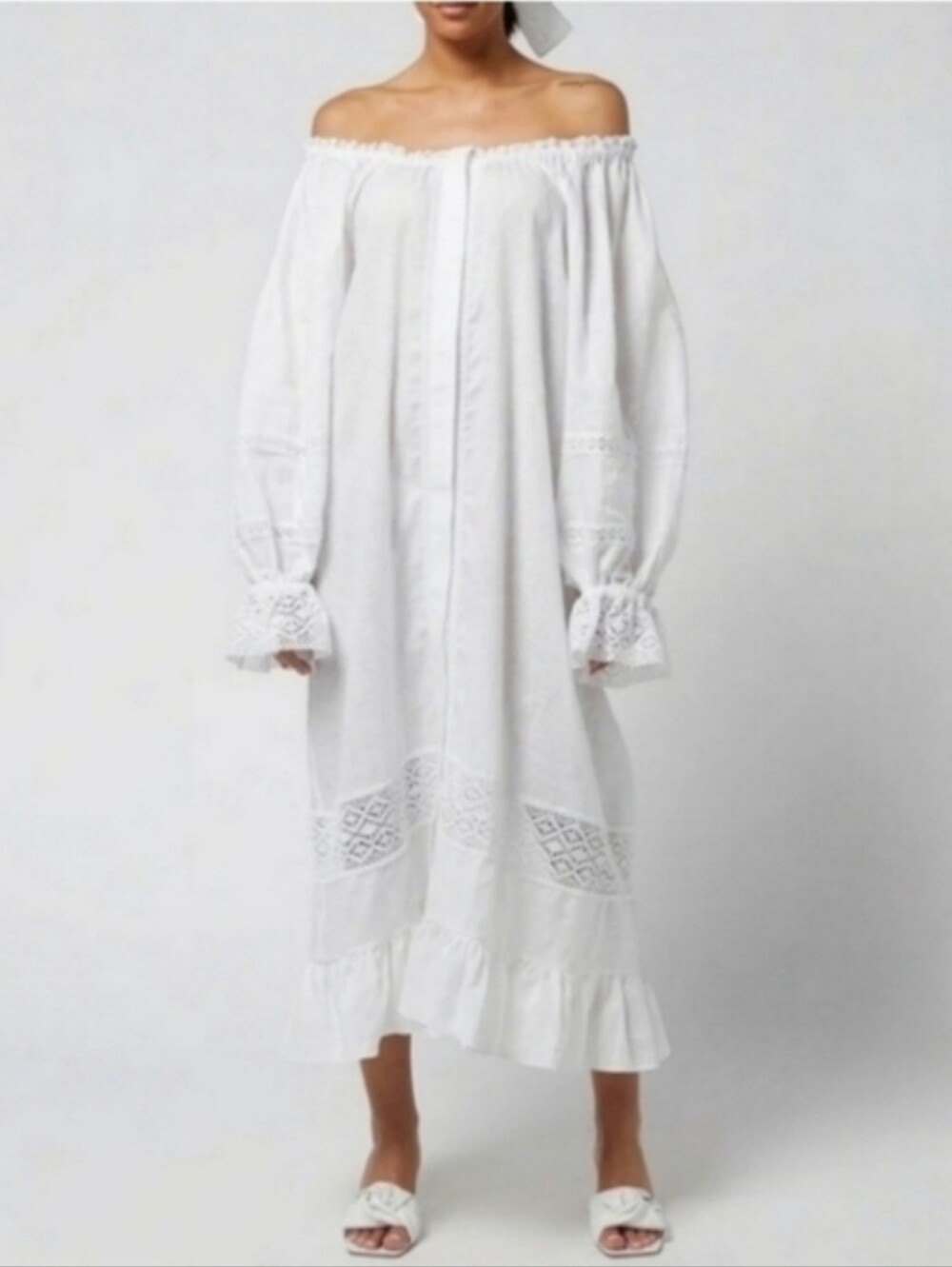 Sleeper 100% linen paloma crochet lace midi dress, one size - Picture 6 of 16